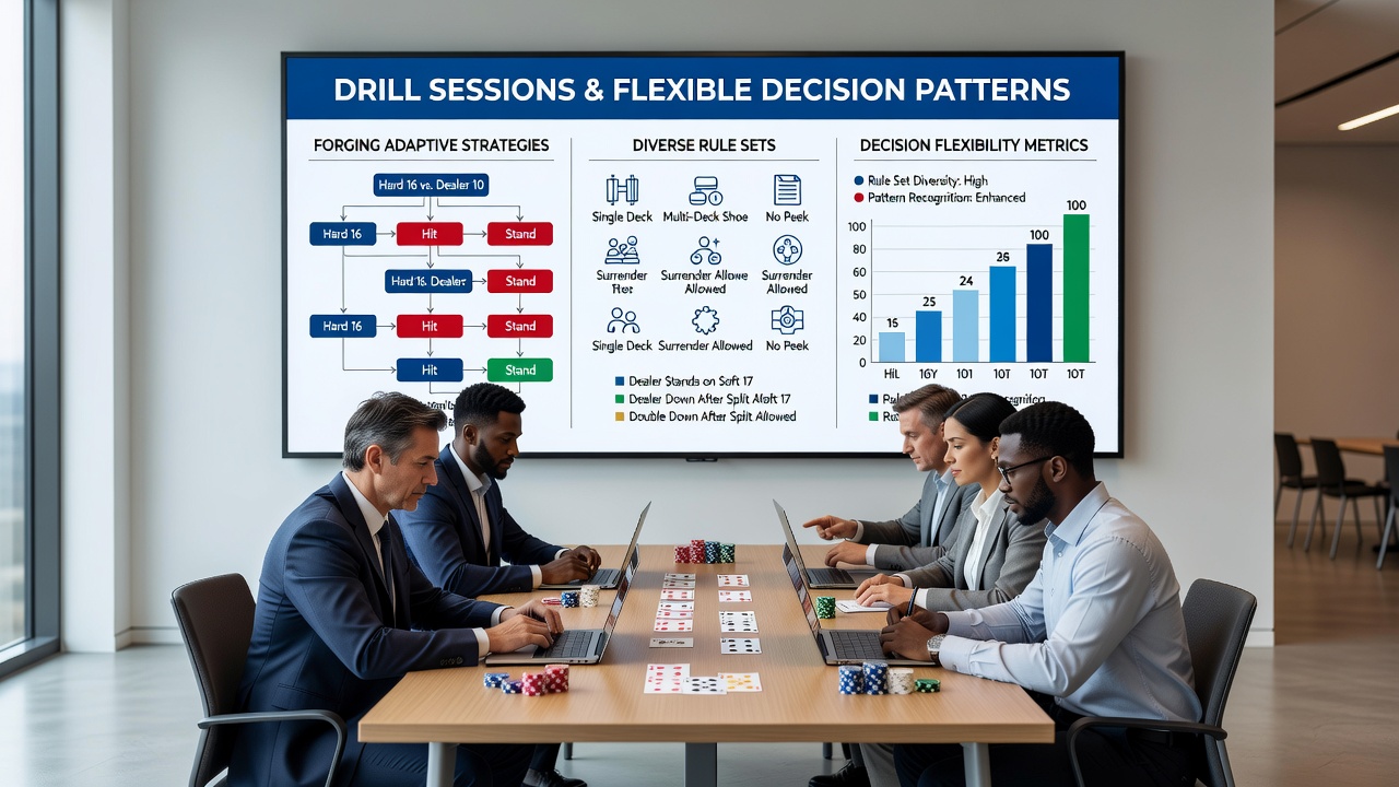 Blackjack practice drills in multi-rule environments