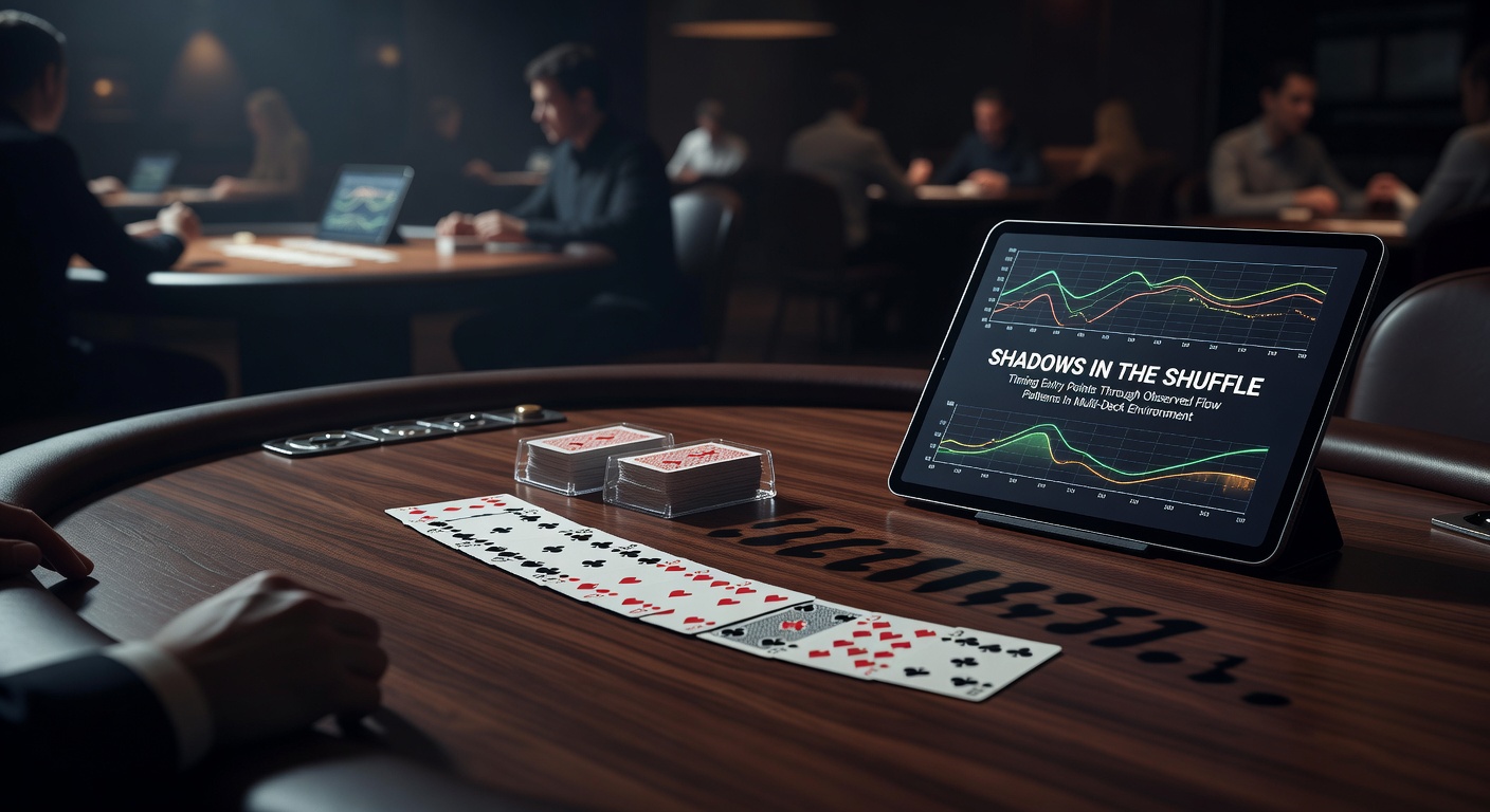 Analyse von Kartenflussmustern mit Markierungen für potenzielle Einstiegspunkte in einem Multi-Deck-Blackjack-Spiel