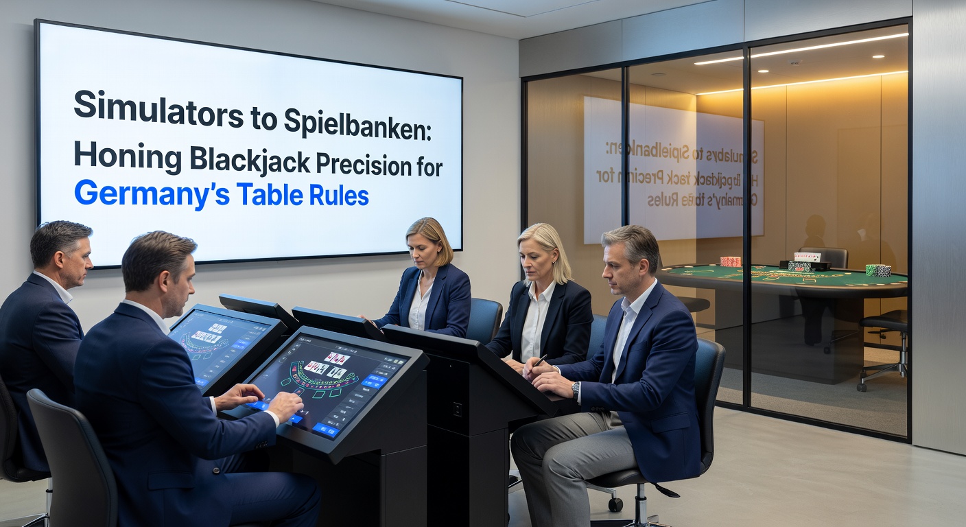 Szene in einer deutschen Spielbank mit Spielern am Blackjack-Tisch, Karten werden ausgeteilt