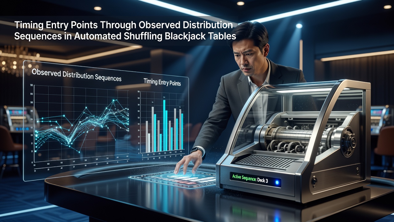 Automatisierter Blackjack-Shuffler mit sichtbaren Kartenverteilungsmustern am Tisch