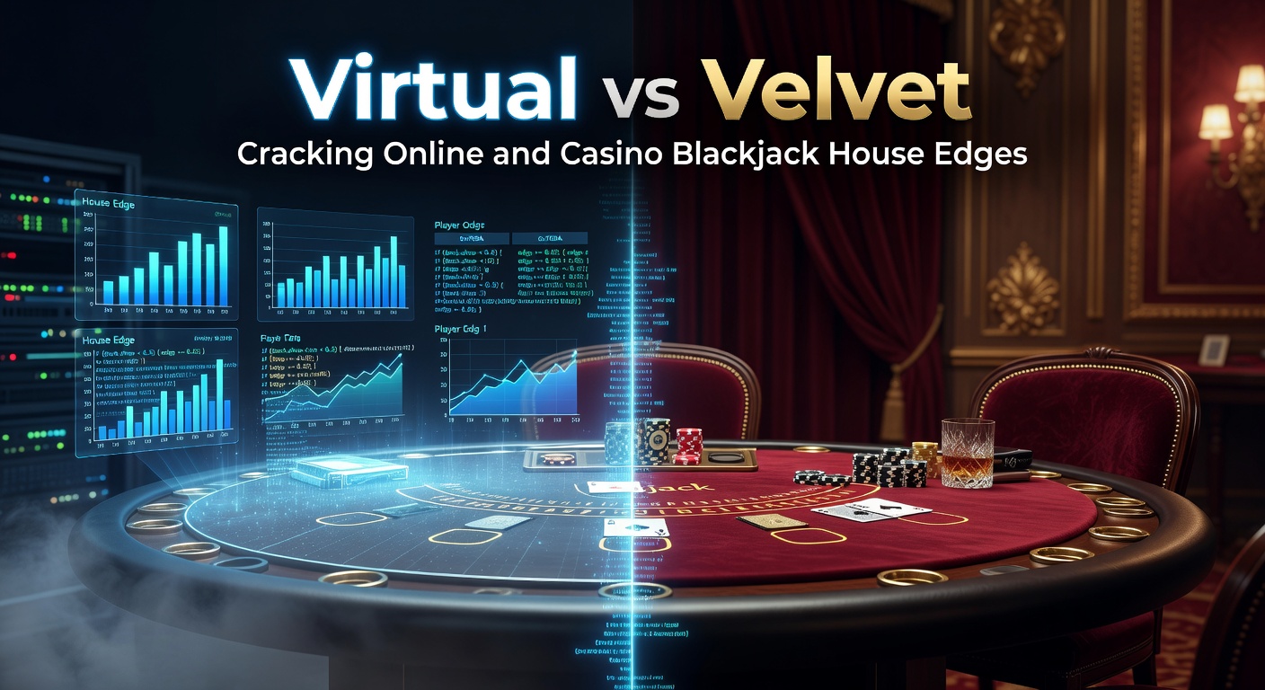 Vergleich eines samtenen Blackjack-Tisches in einem physischen Casino mit einem Bildschirm eines Online-Blackjack-Spiels, das Karten und Chips zeigt